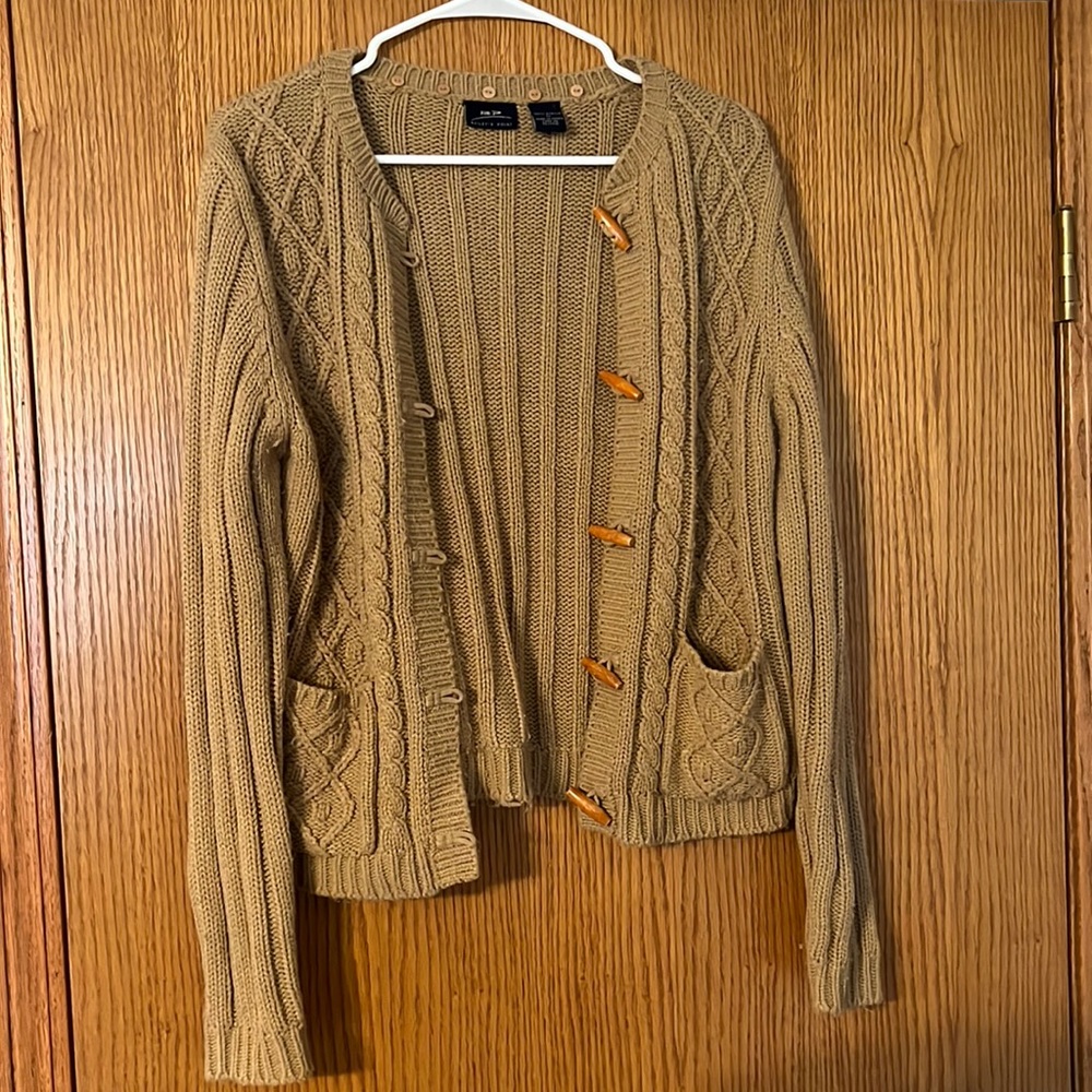 Tan cardigan with unique buttons